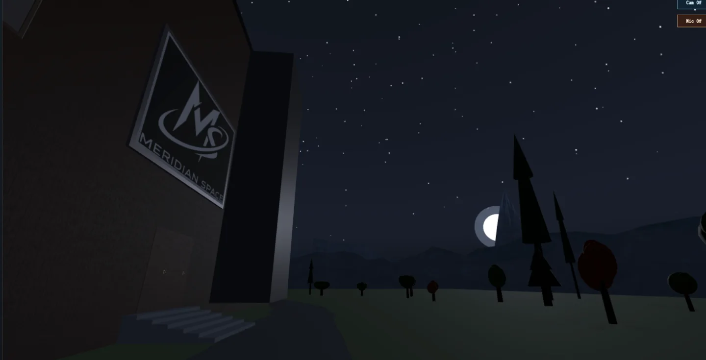 Meridian Space exterior front at night, used to show presence-aware coordination.